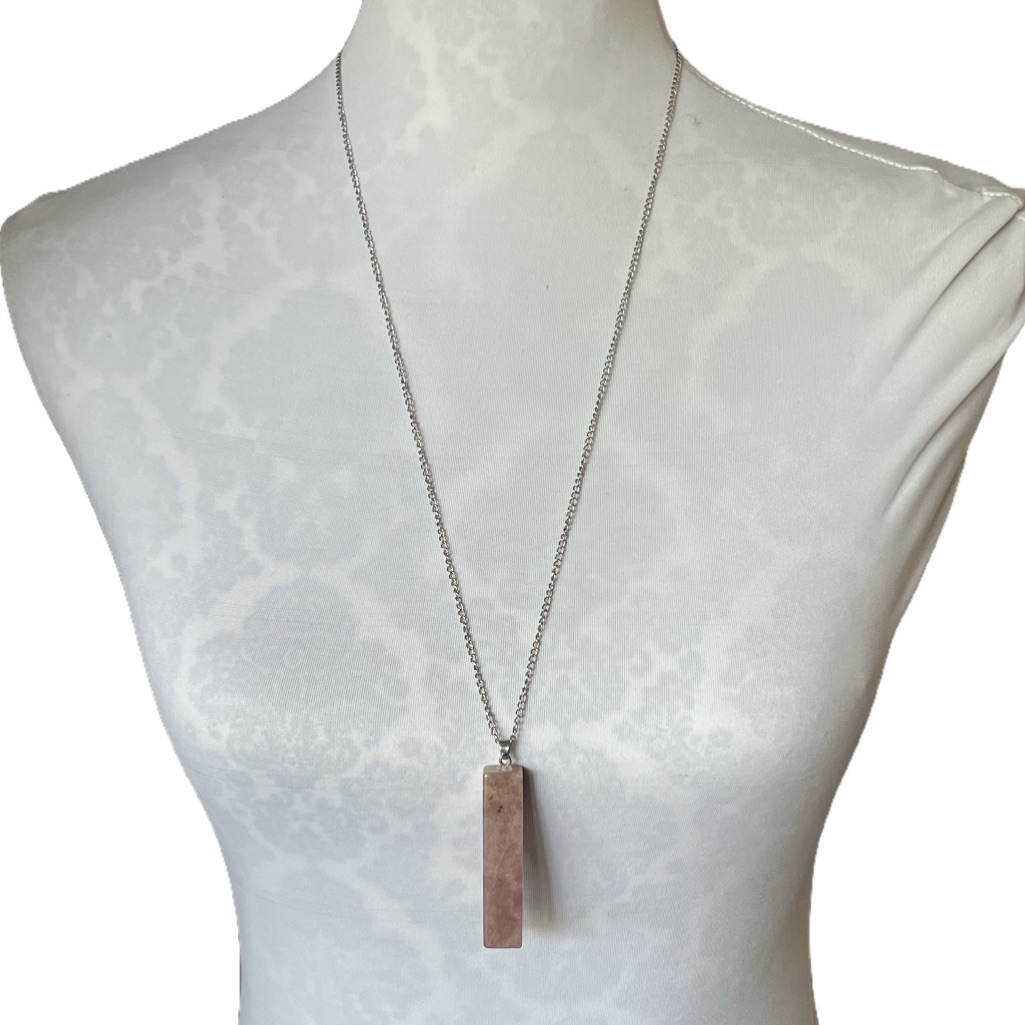Pink Gemstone Bar Pendant Necklace Minimalist Boho Style